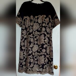 Tadashi Shoji Black Dress with Gold Embroidery